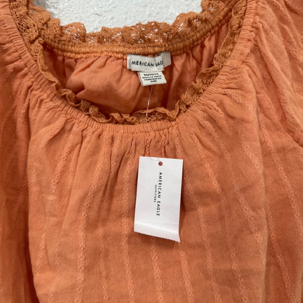 American Eagle Orange Cropped Square Neck Lace Trim Off Shoulder Top M - Picture 3 of 7